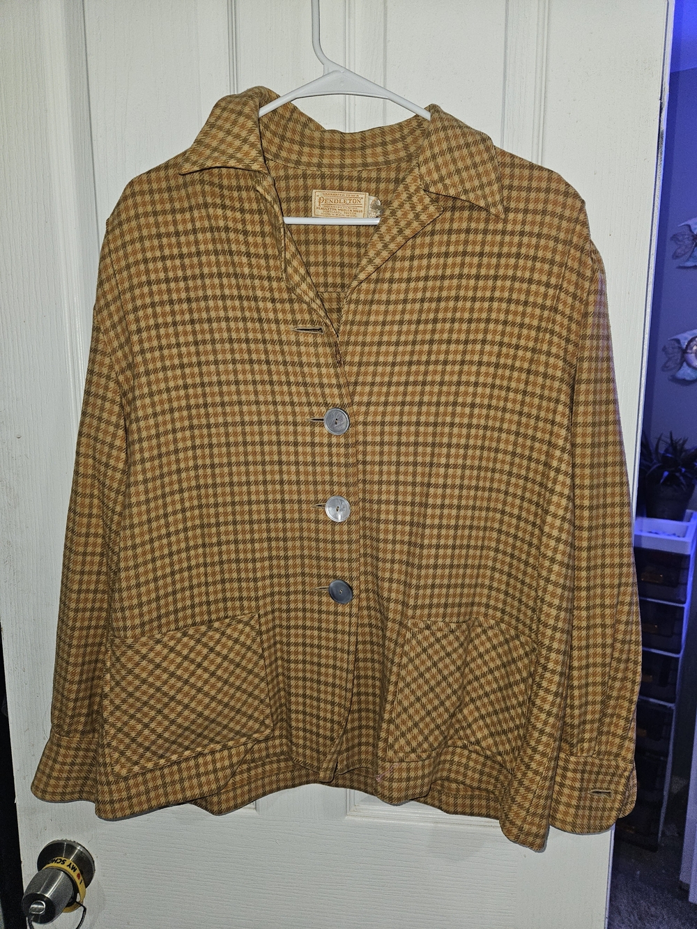 Pendleton Vintage Plaid Button-Front Jacket in Mustard Brown